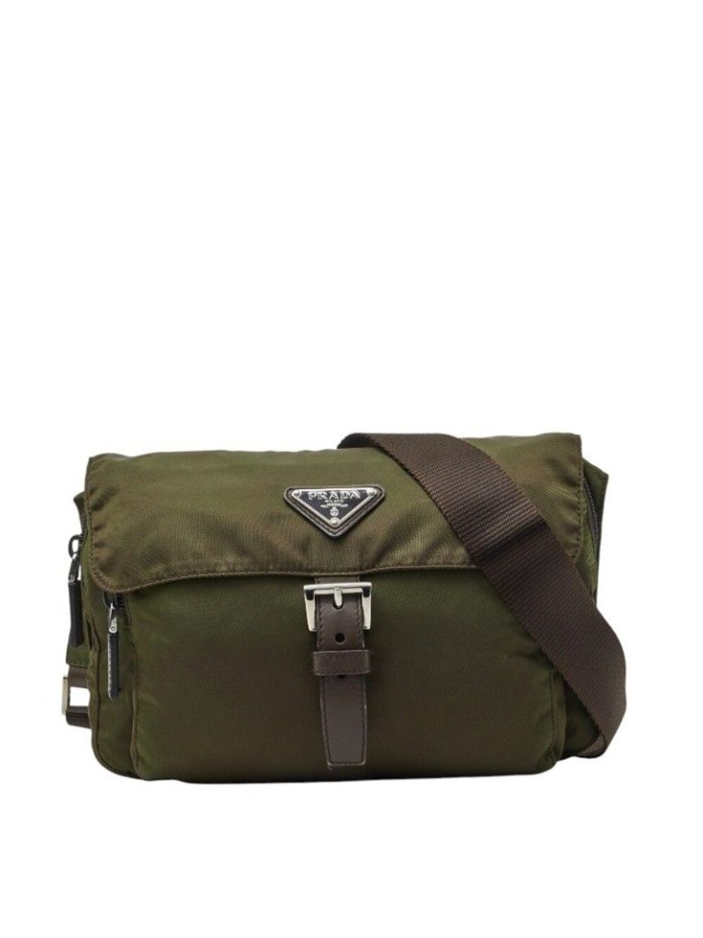 Prada Crossbody Shoulder Bag Khaki Green Nylon Leather